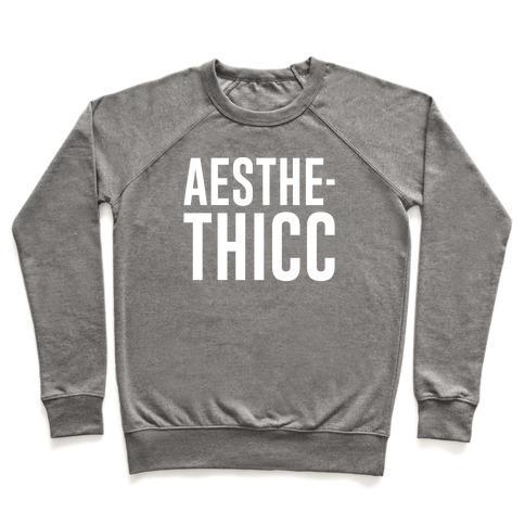 Virgin Teez  Pullover Crewneck Sweatshirt / x-small / Heathered Gray AESTHETHICC PARODY WHITE PRINT CREWNECK SWEATSHIRT