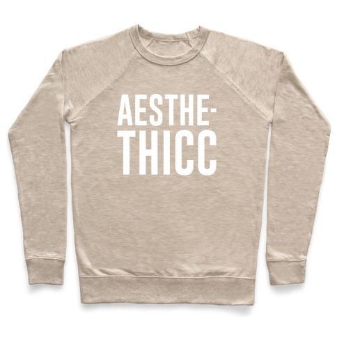 Virgin Teez  Pullover Crewneck Sweatshirt / x-small / Heathered Oatmeal AESTHETHICC PARODY WHITE PRINT CREWNECK SWEATSHIRT