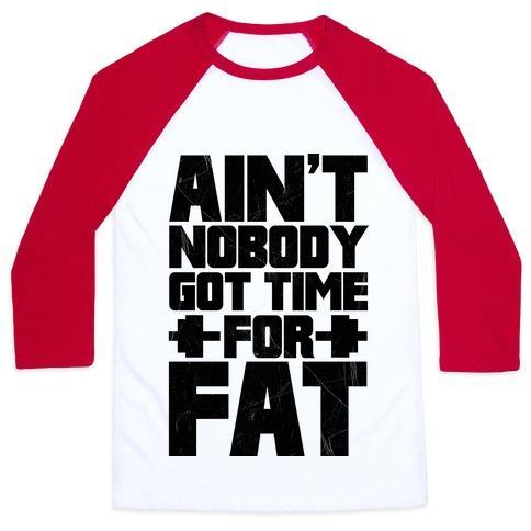 Virgin Teez  Baseball Tee Unisex Classic Baseball Tee / x-small / White/Red AIN'T NOBODY GOT TIME FOR FAT UNISEX CLASSIC BASEBALL TEE