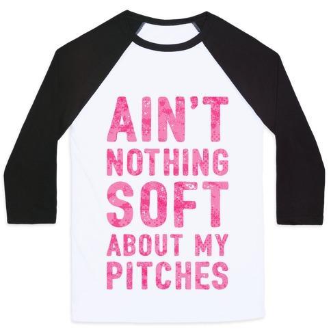 Virgin Teez  Baseball Tee Unisex Classic Baseball Tee / x-small / White/Black AIN'T NOTHING SOFT ABOUT MY PITCHES UNISEX CLASSIC BASEBALL TEE