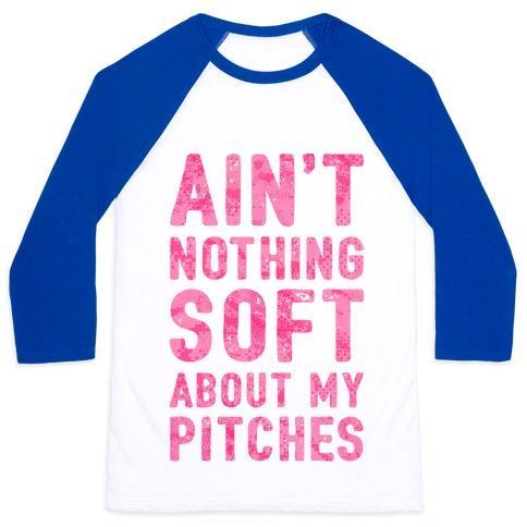 Virgin Teez  Baseball Tee Unisex Classic Baseball Tee / x-small / White/Blue AIN'T NOTHING SOFT ABOUT MY PITCHES UNISEX CLASSIC BASEBALL TEE