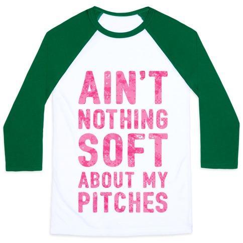 Virgin Teez  Baseball Tee Unisex Classic Baseball Tee / x-small / White/Dark Green AIN'T NOTHING SOFT ABOUT MY PITCHES UNISEX CLASSIC BASEBALL TEE