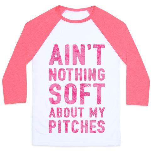 Virgin Teez  Baseball Tee Unisex Classic Baseball Tee / x-small / White/Neon Pink AIN'T NOTHING SOFT ABOUT MY PITCHES UNISEX CLASSIC BASEBALL TEE