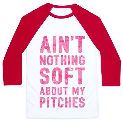 Virgin Teez  Baseball Tee Unisex Classic Baseball Tee / x-small / White/Red AIN'T NOTHING SOFT ABOUT MY PITCHES UNISEX CLASSIC BASEBALL TEE