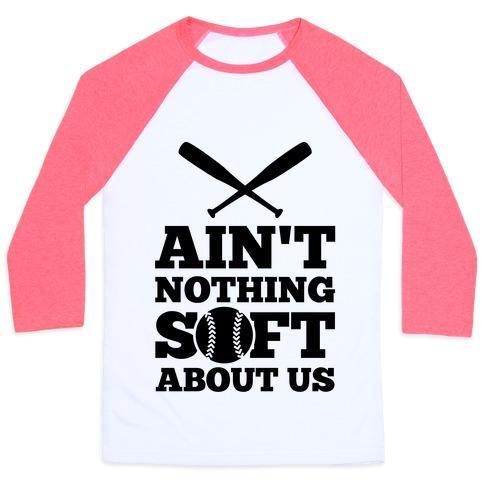 Virgin Teez  Baseball Tee Unisex Classic Baseball Tee / x-small / White/Neon Pink AIN'T NOTHING SOFT ABOUT US UNISEX CLASSIC BASEBALL TEE
