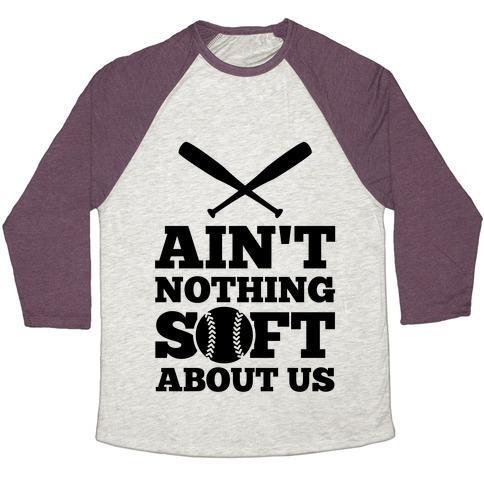 Virgin Teez  Baseball Tee Unisex Tri-Blend Baseball Tee / small / Oatmeal / Maroon AIN'T NOTHING SOFT ABOUT US UNISEX TRI-BLEND BASEBALL TEE