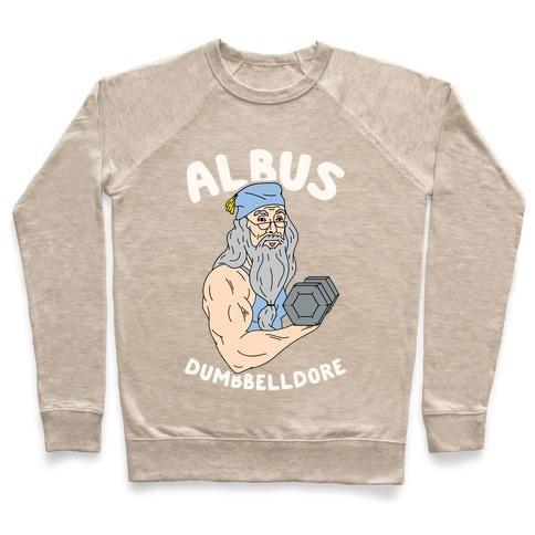 Virgin Teez  Pullover Crewneck Sweatshirt / x-small / Heathered Oatmeal ALBUS DUMBBELLDORE CREWNECK SWEATSHIRT