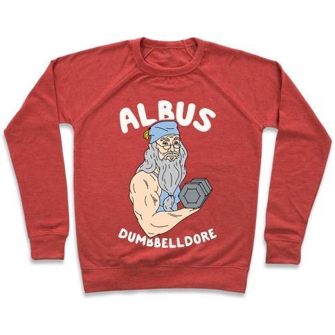 Virgin Teez  Pullover Crewneck Sweatshirt / x-small / Heathered Red ALBUS DUMBBELLDORE CREWNECK SWEATSHIRT