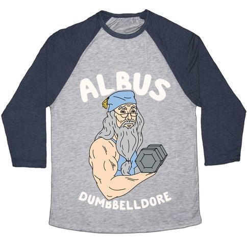 Virgin Teez  Baseball Tee Unisex Tri-Blend Baseball Tee / small / Athletic Gray / Navy ALBUS DUMBBELLDORE UNISEX TRI-BLEND BASEBALL TEE