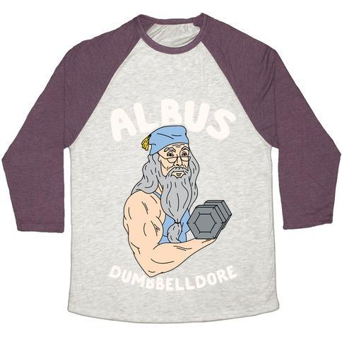Virgin Teez  Baseball Tee Unisex Tri-Blend Baseball Tee / small / Oatmeal / Maroon ALBUS DUMBBELLDORE UNISEX TRI-BLEND BASEBALL TEE