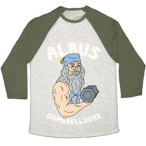 Virgin Teez  Baseball Tee Unisex Tri-Blend Baseball Tee / small / Oatmeal / Moss ALBUS DUMBBELLDORE UNISEX TRI-BLEND BASEBALL TEE