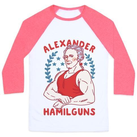 Virgin Teez  Baseball Tee Unisex Classic Baseball Tee / x-small / White/Neon Pink ALEXANDER HAMILGUNS UNISEX CLASSIC BASEBALL TEE