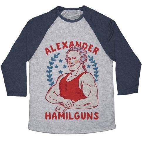 Virgin Teez  Baseball Tee Unisex Tri-Blend Baseball Tee / small / Athletic Gray / Navy ALEXANDER HAMILGUNS UNISEX TRI-BLEND BASEBALL TEE