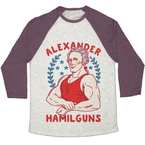 Virgin Teez  Baseball Tee Unisex Tri-Blend Baseball Tee / small / Oatmeal / Maroon ALEXANDER HAMILGUNS UNISEX TRI-BLEND BASEBALL TEE