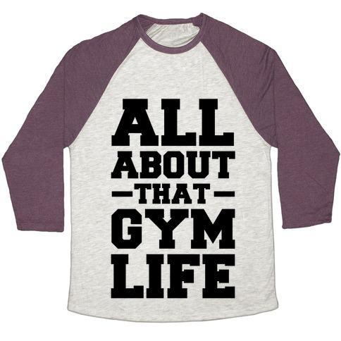 Virgin Teez  Baseball Tee Unisex Tri-Blend Baseball Tee / small / Oatmeal / Maroon ALL ABOUT THAT GYM LIFE (CMYK) UNISEX TRI-BLEND BASEBALL TEE