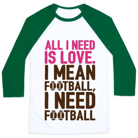 Virgin Teez  Baseball Tee Unisex Classic Baseball Tee / x-small / White/Dark Green ALL I NEED IS FOOTBALL UNISEX CLASSIC BASEBALL TEE