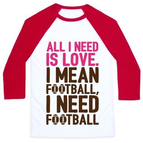 Virgin Teez  Baseball Tee Unisex Classic Baseball Tee / x-small / White/Red ALL I NEED IS FOOTBALL UNISEX CLASSIC BASEBALL TEE