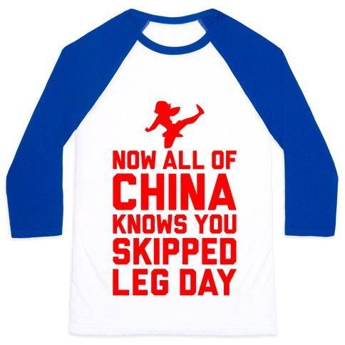 Virgin Teez  Baseball Tee Unisex Classic Baseball Tee / x-small / White/Blue ALL OF CHINA KNOWS YOU SKIP LEG DAY UNISEX CLASSIC BASEBALL TEE