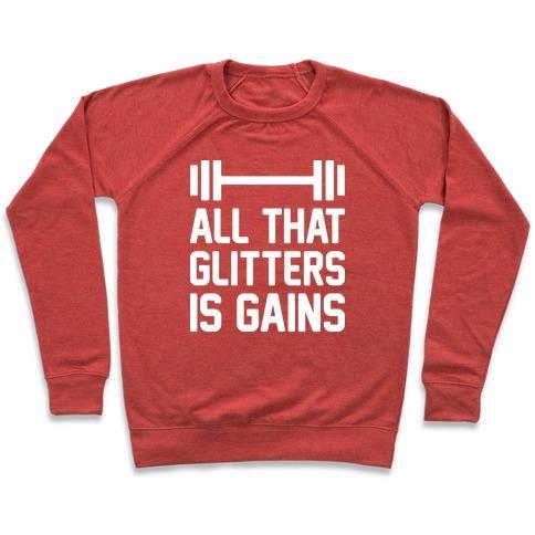 Virgin Teez  Pullover Crewneck Sweatshirt / x-small / Heathered Red ALL THAT GLITTERS IS GAINS CREWNECK SWEATSHIRT