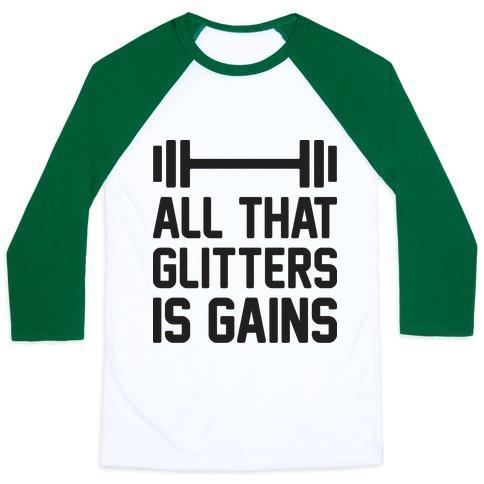 Virgin Teez  Baseball Tee Unisex Classic Baseball Tee / x-small / White/Dark Green ALL THAT GLITTERS IS GAINS UNISEX CLASSIC BASEBALL TEE