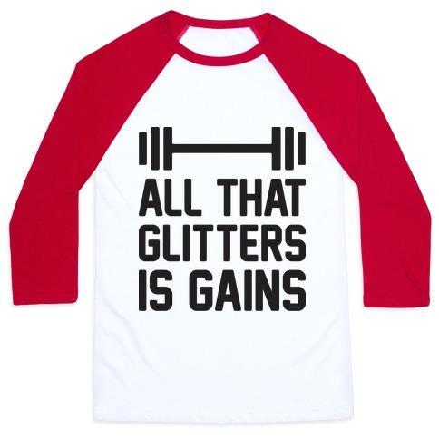Virgin Teez  Baseball Tee Unisex Classic Baseball Tee / x-small / White/Red ALL THAT GLITTERS IS GAINS UNISEX CLASSIC BASEBALL TEE