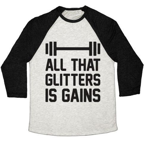 Virgin Teez  Baseball Tee Unisex Tri-Blend Baseball Tee / small / Oatmeal / Black ALL THAT GLITTERS IS GAINS UNISEX TRI-BLEND BASEBALL TEE