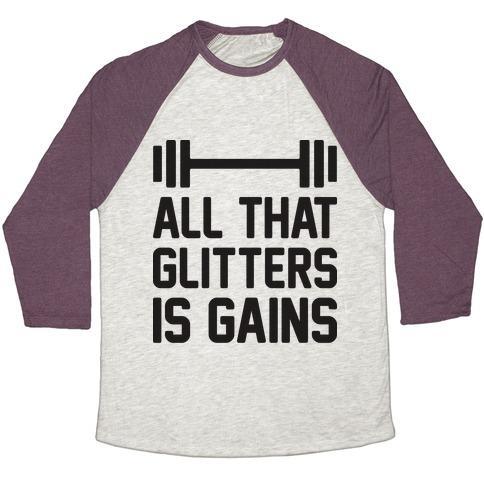 Virgin Teez  Baseball Tee Unisex Tri-Blend Baseball Tee / small / Oatmeal / Maroon ALL THAT GLITTERS IS GAINS UNISEX TRI-BLEND BASEBALL TEE