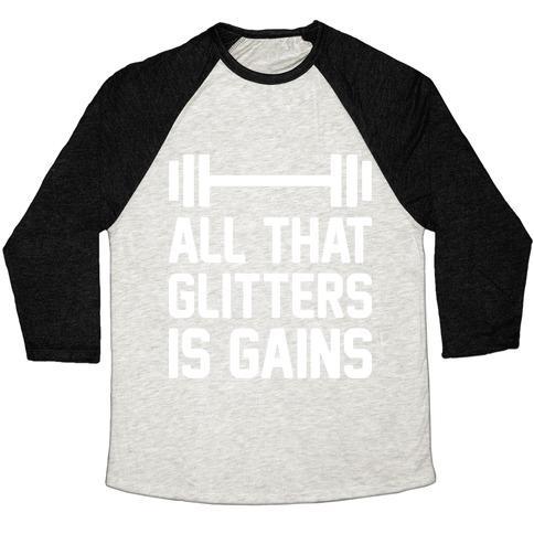 Virgin Teez  Baseball Tee Unisex Tri-Blend Baseball Tee / small / Oatmeal / Black ALL THAT GLITTERS IS GAINS UNISEX TRI-BLEND BASEBALL TEE