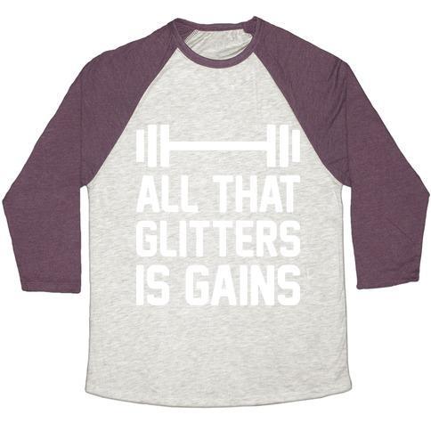Virgin Teez  Baseball Tee Unisex Tri-Blend Baseball Tee / small / Oatmeal / Maroon ALL THAT GLITTERS IS GAINS UNISEX TRI-BLEND BASEBALL TEE