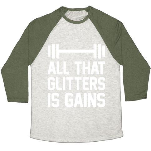 Virgin Teez  Baseball Tee Unisex Tri-Blend Baseball Tee / small / Oatmeal / Moss ALL THAT GLITTERS IS GAINS UNISEX TRI-BLEND BASEBALL TEE