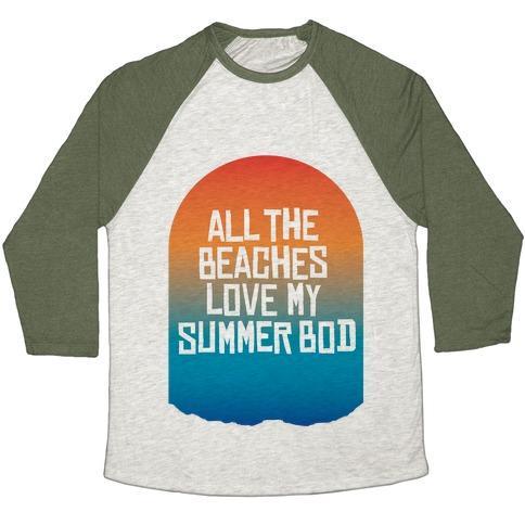 Virgin Teez  Baseball Tee Unisex Tri-Blend Baseball Tee / small / Oatmeal / Moss ALL THE BEACHES UNISEX TRI-BLEND BASEBALL TEE