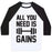 Virgin Teez  Baseball Tee Unisex Classic Baseball Tee / x-small / White/Black ALL YOU NEED IS GAINS UNISEX CLASSIC BASEBALL TEE