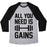 Virgin Teez  Baseball Tee Unisex Tri-Blend Baseball Tee / small / Athletic Gray / Black ALL YOU NEED IS GAINS UNISEX TRI-BLEND BASEBALL TEE