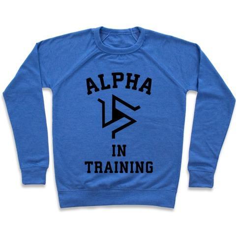 Virgin Teez  Pullover Crewneck Sweatshirt / x-small / Heathered Blue ALPHA IN TRAINING CREWNECK SWEATSHIRT