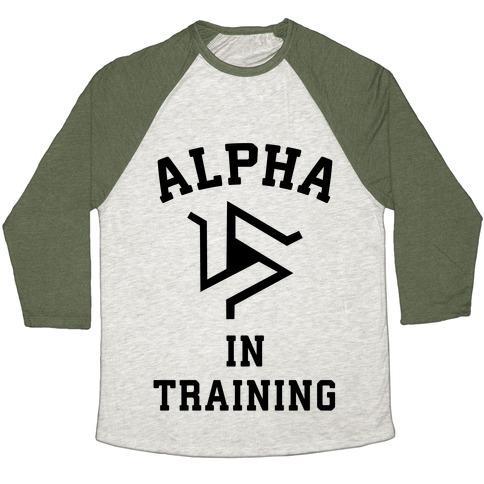 Virgin Teez  Baseball Tee Unisex Tri-Blend Baseball Tee / small / Oatmeal / Moss ALPHA IN TRAINING UNISEX TRI-BLEND BASEBALL TEE