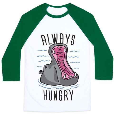 Virgin Teez  Baseball Tee Unisex Classic Baseball Tee / x-small / White/Dark Green ALWAYS HUNGRY UNISEX CLASSIC BASEBALL TEE