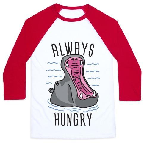 Virgin Teez  Baseball Tee Unisex Classic Baseball Tee / x-small / White/Red ALWAYS HUNGRY UNISEX CLASSIC BASEBALL TEE