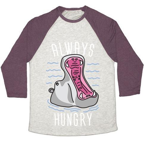 Virgin Teez  Baseball Tee Unisex Tri-Blend Baseball Tee / small / Oatmeal / Maroon ALWAYS HUNGRY UNISEX TRI-BLEND BASEBALL TEE