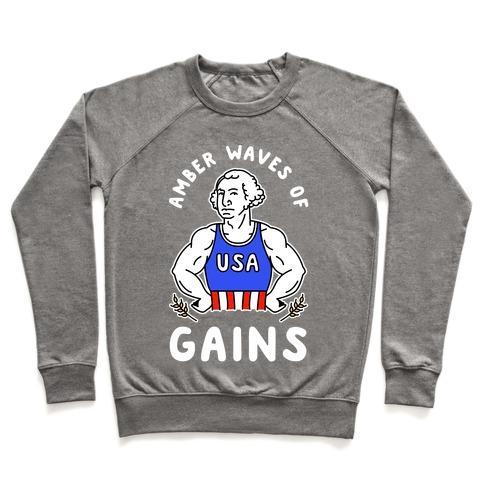 Virgin Teez  Pullover Crewneck Sweatshirt / x-small / Heathered Gray AMBER WAVES OF GAINS CREWNECK SWEATSHIRT