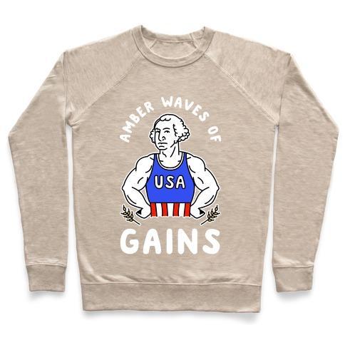 Virgin Teez  Pullover Crewneck Sweatshirt / x-small / Heathered Oatmeal AMBER WAVES OF GAINS CREWNECK SWEATSHIRT