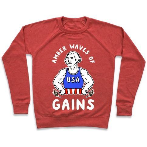 Virgin Teez  Pullover Crewneck Sweatshirt / x-small / Heathered Red AMBER WAVES OF GAINS CREWNECK SWEATSHIRT