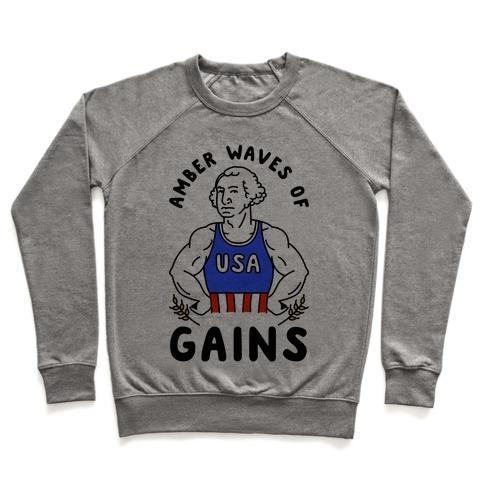 Virgin Teez  Pullover Crewneck Sweatshirt / x-small / Heathered Gray AMBER WAVES OF GAINS CREWNECK SWEATSHIRT