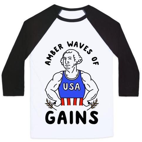 Virgin Teez  Baseball Tee Unisex Classic Baseball Tee / x-small / White/Black AMBER WAVES OF GAINS UNISEX CLASSIC BASEBALL TEE