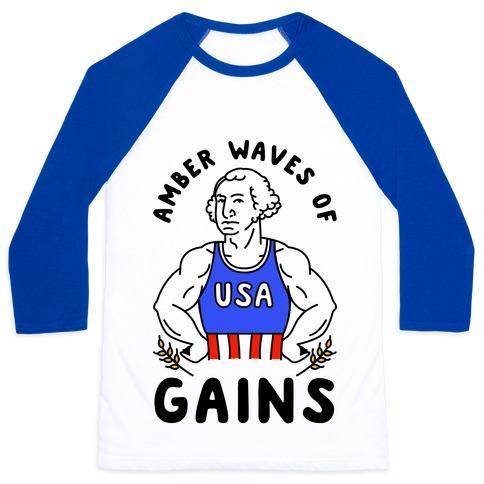 Virgin Teez  Baseball Tee Unisex Classic Baseball Tee / x-small / White/Blue AMBER WAVES OF GAINS UNISEX CLASSIC BASEBALL TEE