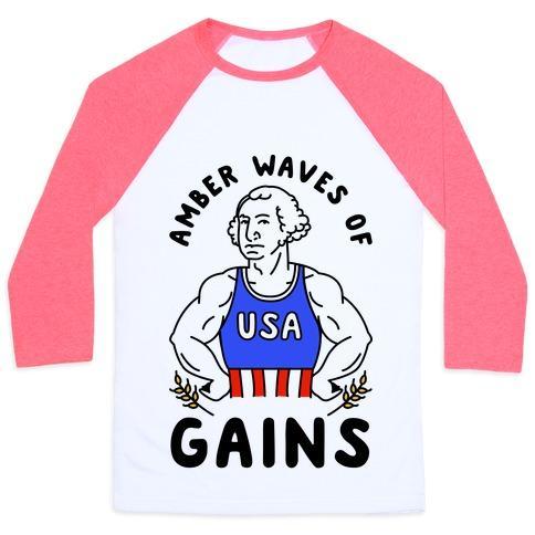 Virgin Teez  Baseball Tee Unisex Classic Baseball Tee / x-small / White/Neon Pink AMBER WAVES OF GAINS UNISEX CLASSIC BASEBALL TEE