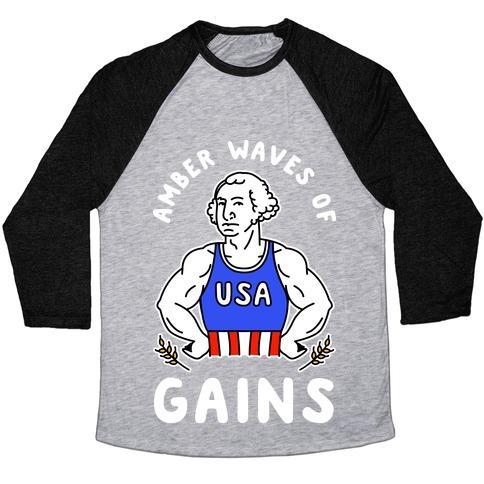 Virgin Teez  Baseball Tee Unisex Tri-Blend Baseball Tee / small / Athletic Gray / Black AMBER WAVES OF GAINS UNISEX TRI-BLEND BASEBALL TEE