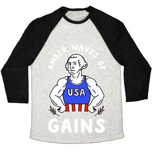 Virgin Teez  Baseball Tee Unisex Tri-Blend Baseball Tee / small / Oatmeal / Black AMBER WAVES OF GAINS UNISEX TRI-BLEND BASEBALL TEE