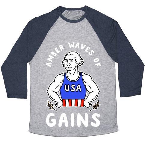 Virgin Teez  Baseball Tee Unisex Tri-Blend Baseball Tee / small / Athletic Gray / Navy AMBER WAVES OF GAINS UNISEX TRI-BLEND BASEBALL TEE