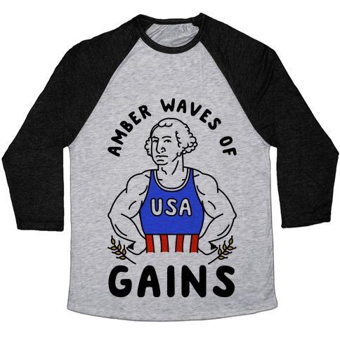 Virgin Teez  Baseball Tee Unisex Tri-Blend Baseball Tee / small / Athletic Gray / Black AMBER WAVES OF GAINS UNISEX TRI-BLEND BASEBALL TEE