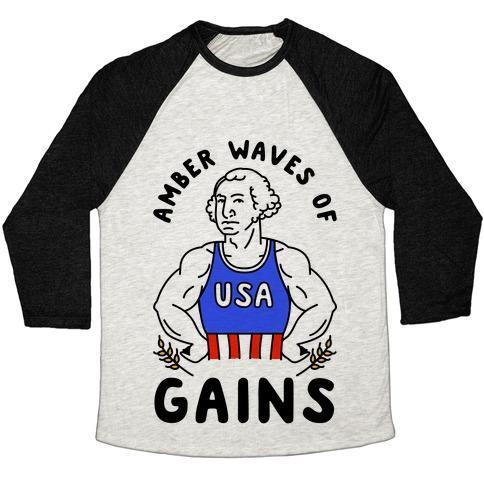 Virgin Teez  Baseball Tee Unisex Tri-Blend Baseball Tee / small / Oatmeal / Black AMBER WAVES OF GAINS UNISEX TRI-BLEND BASEBALL TEE